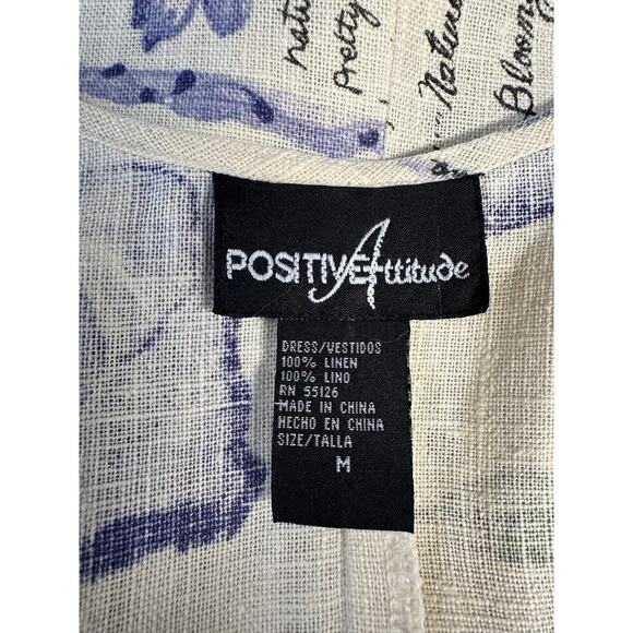 Vtg Positive Attitude 100% Linen Sleeveless Shift Dress Floral Botanical Print M - Picture 9 of 10